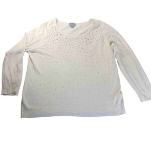 Laura Scott Rhinestone Embellished Sweater Women's 2X White Knit Top Dress